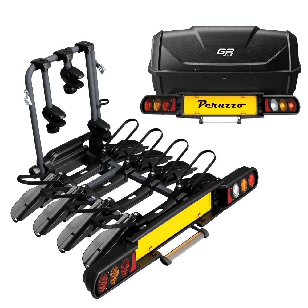 Bagażnik rowerowy na hak Peruzzo Pure Instinct COMO 4 z kufrem GP BOX 340L