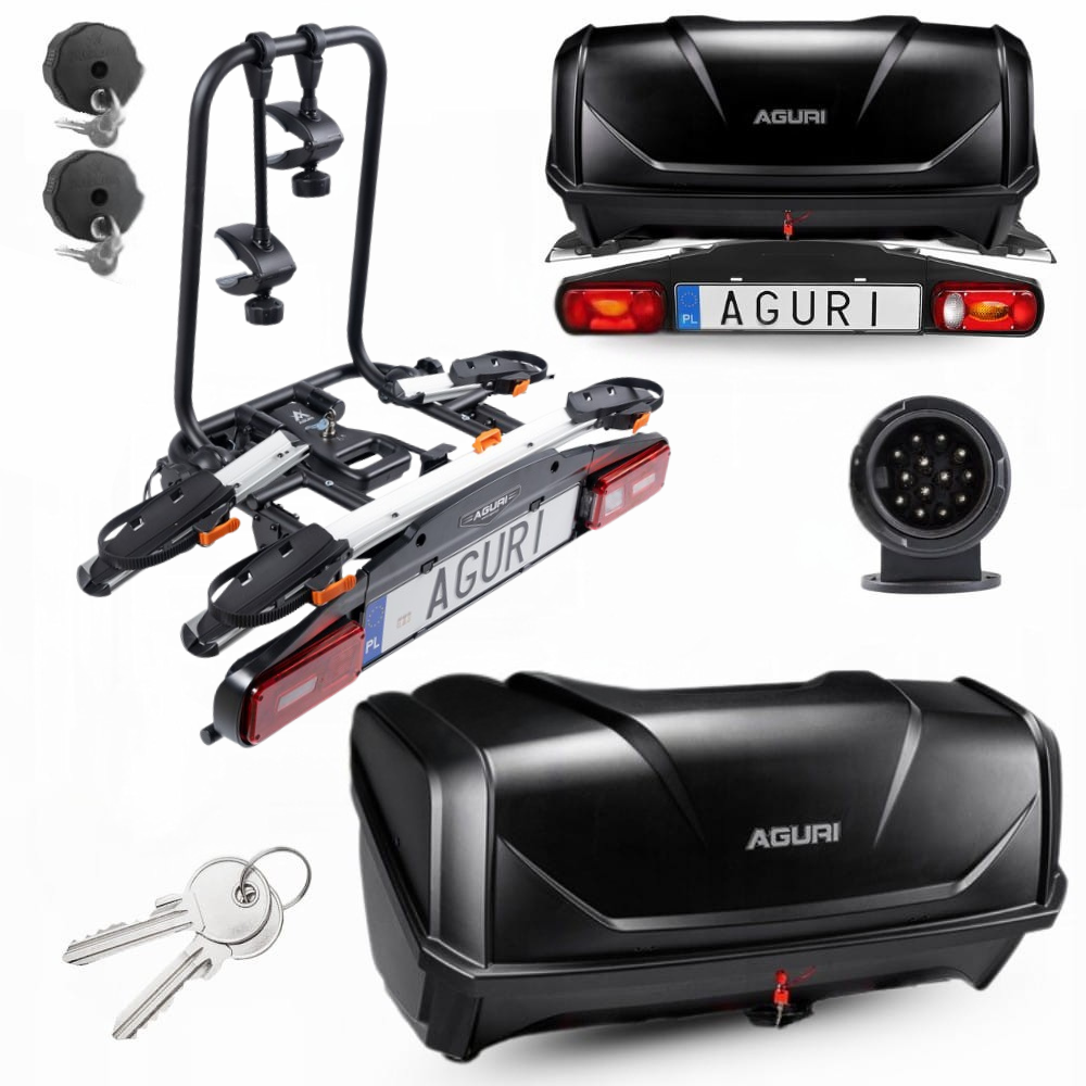 Zestaw bagażnik rowerowy Aguri Active Bike PRO 2 srebrny z boxem bagażowym 380L