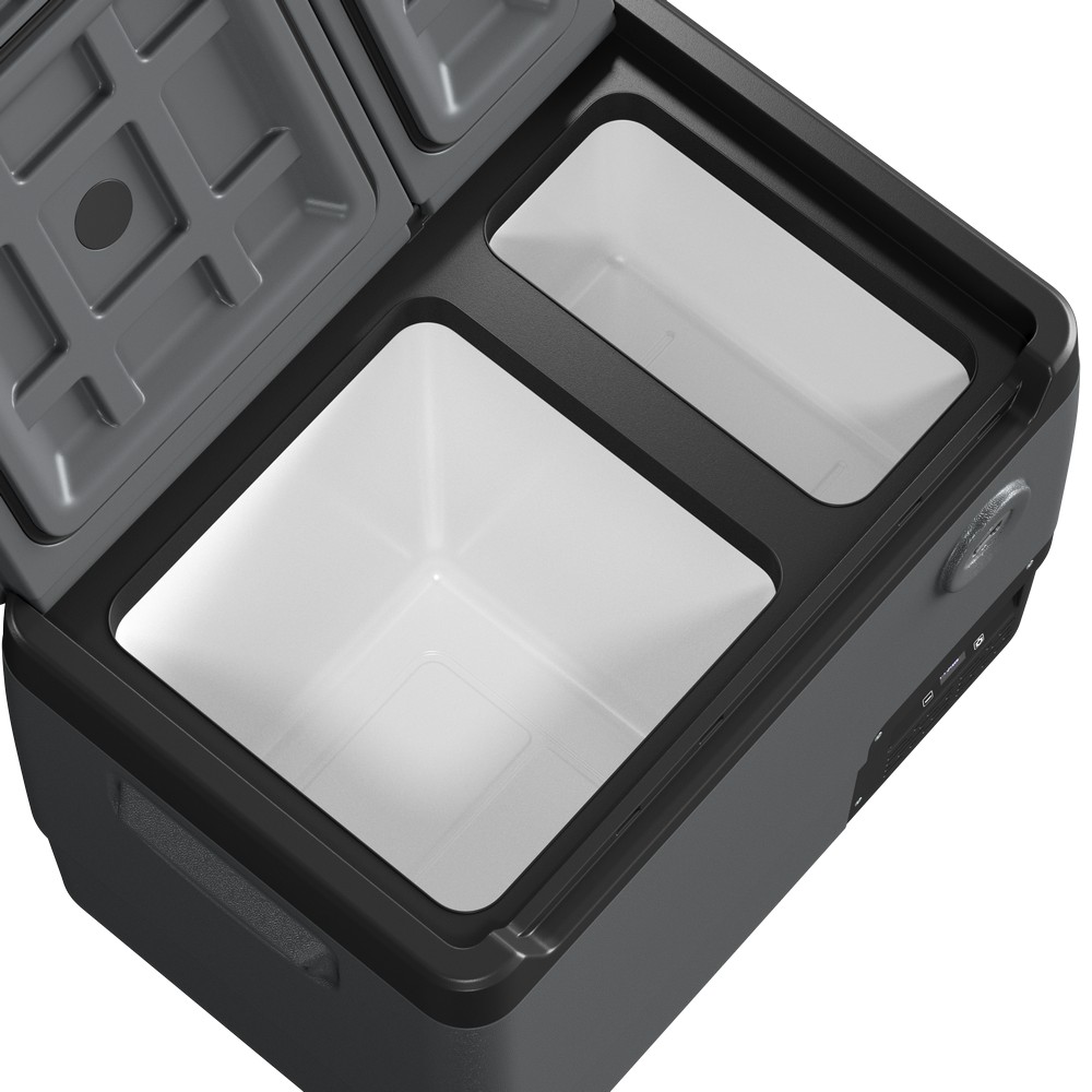 Wnętrze lodówki Yolco DX40 — dwie komory Dual Zone