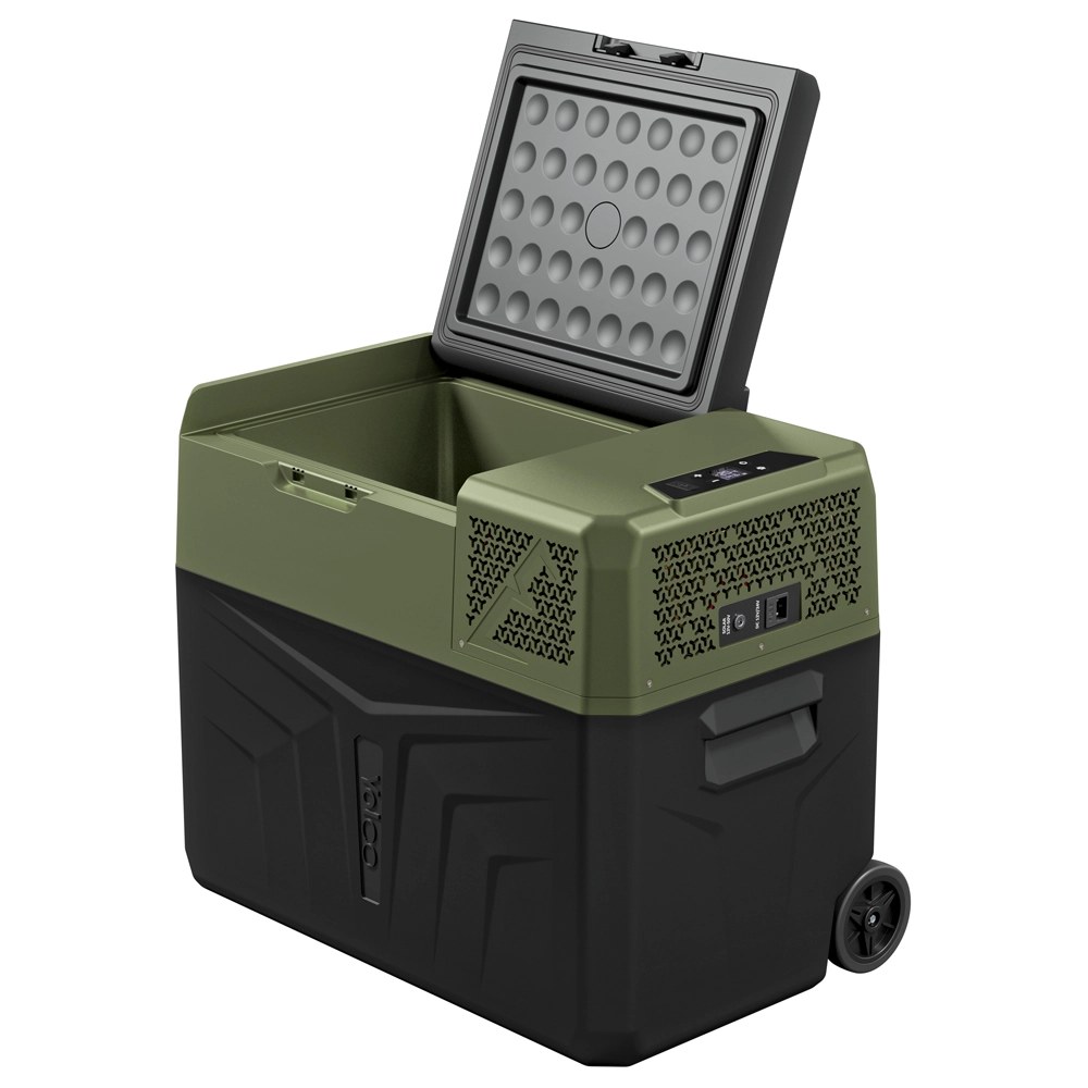 Wnętrze lodówki Yolco BCX40 Green — komora z koszem i oświetleniem LED