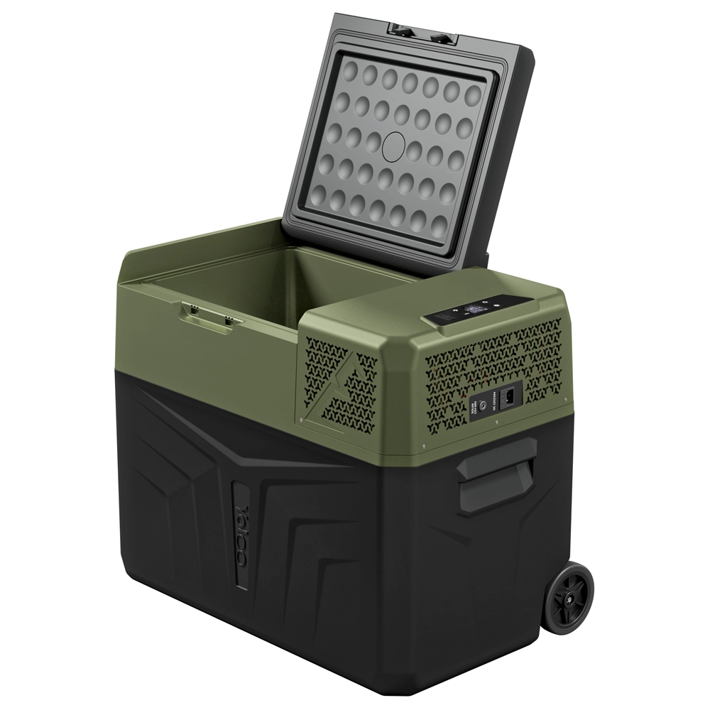 Wnętrze lodówki Yolco BCX40 Green — komora z koszem i oświetleniem LED