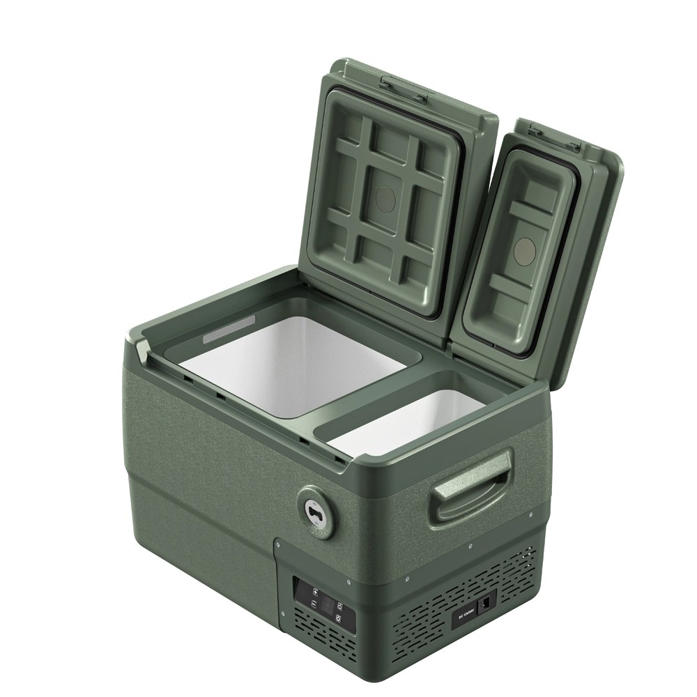 Wnętrze lodówki Yolco DX30 Pistachio — dwie komory Dual Zone