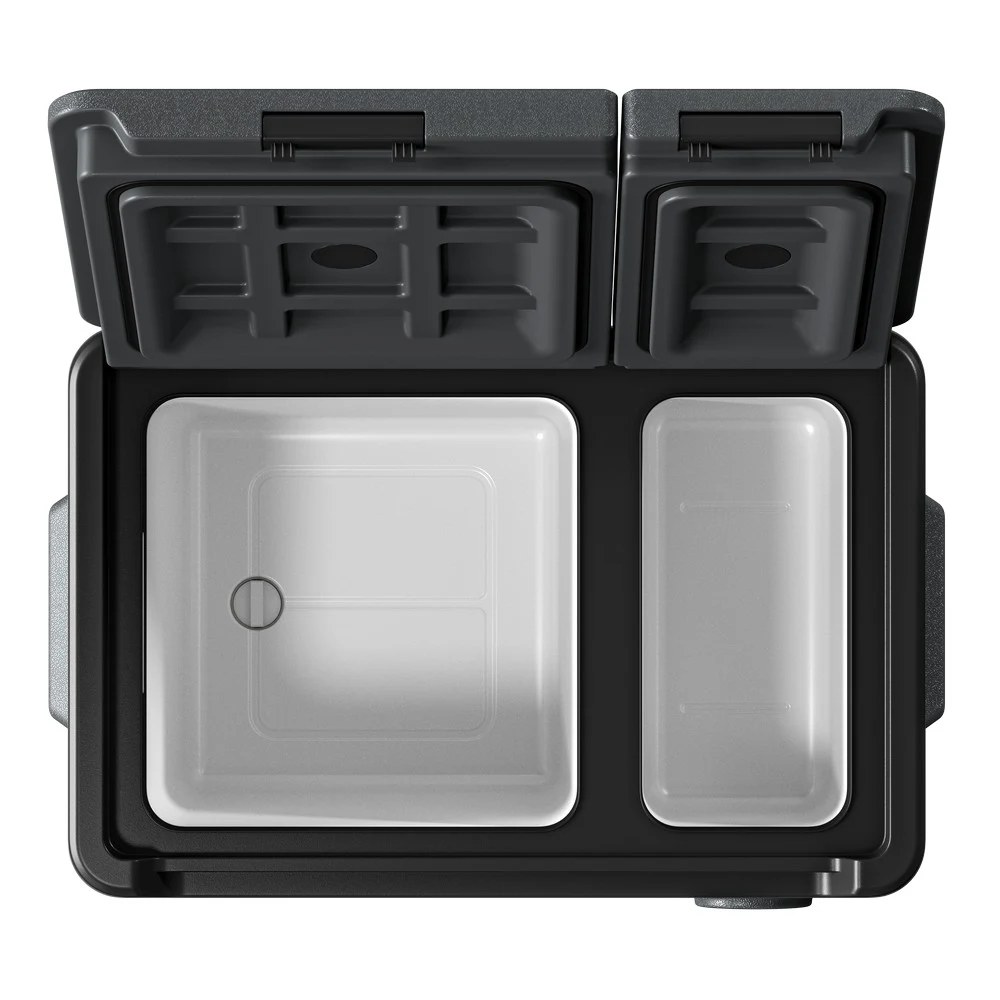 Otwarte wieko lodówki Yolco DX40 Grey — dwie niezależne komory Dual Zone