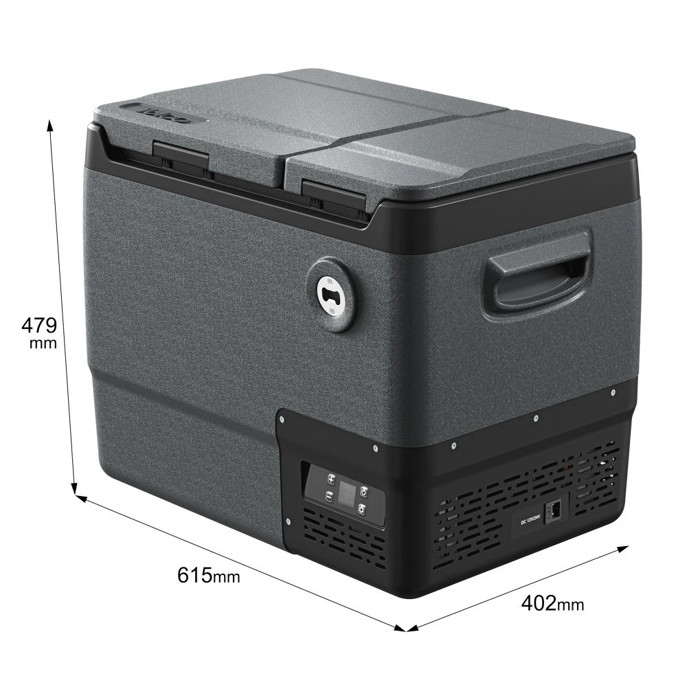 Wymiary gabarytowe lodówki Yolco DX40 Grey: 615 × 479 × 402 mm