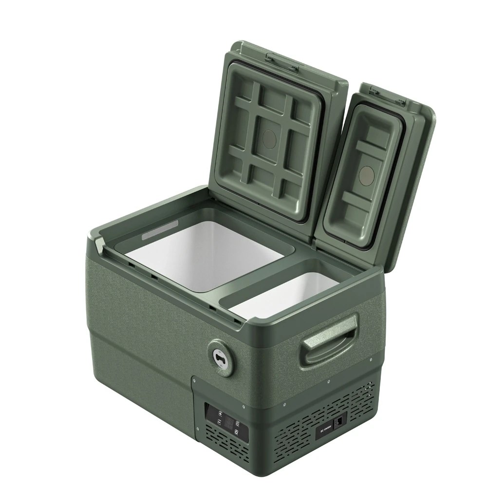 Wnętrze lodówki Yolco DX30 Pistachio — dwie komory Dual Zone