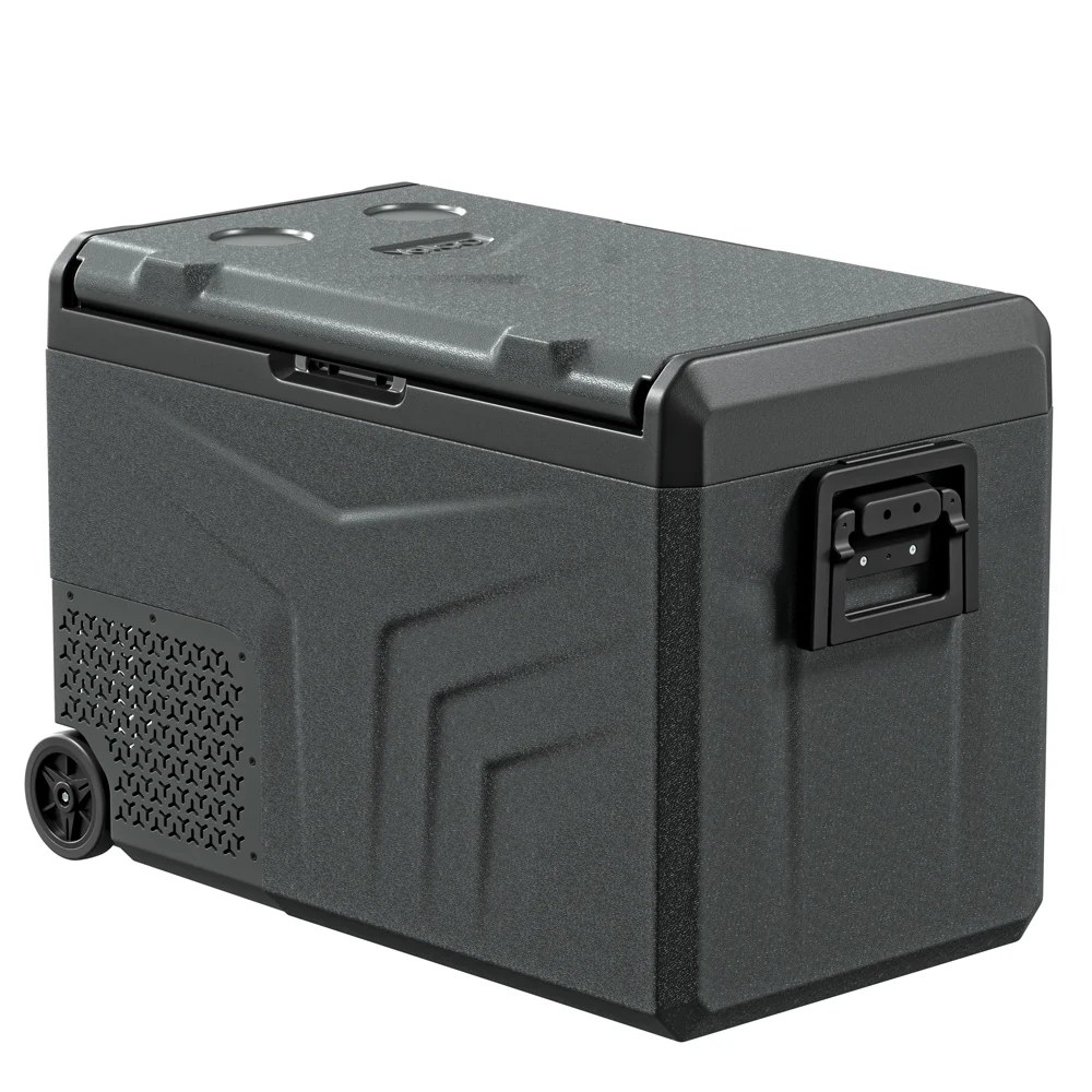 Lodówka turystyczna Yolco TCX50 Carbon 52 L — moduł baterii i powerbank Yolco podłączony z tyłu