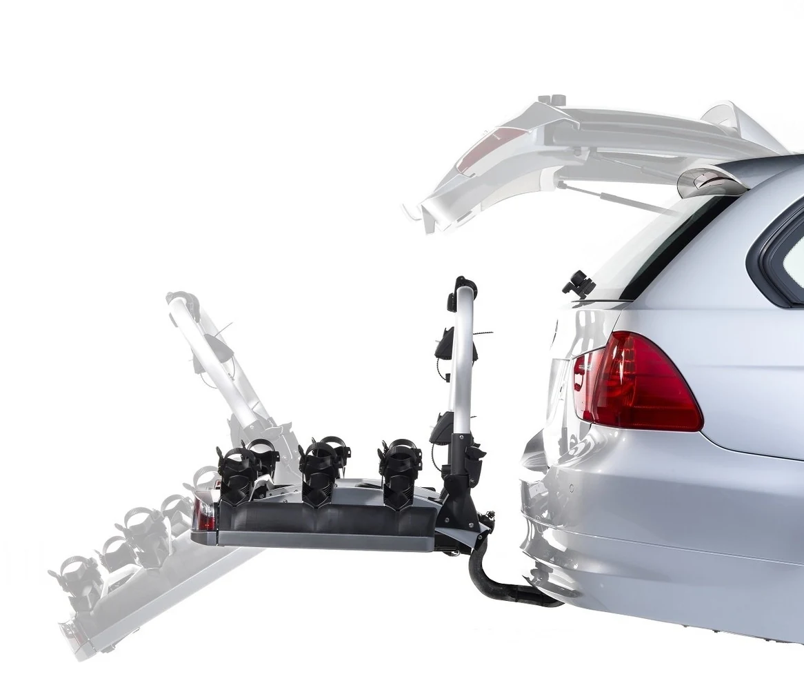 Mechanizm odsuwania i uchylania platformy Atera Strada EVO 3 przy otwartej klapie bagażnika
