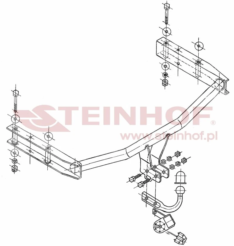 Hak holowniczy Steinhof — rysunek techniczny i schemat montażu, Audi A4 - 2000 - 2004