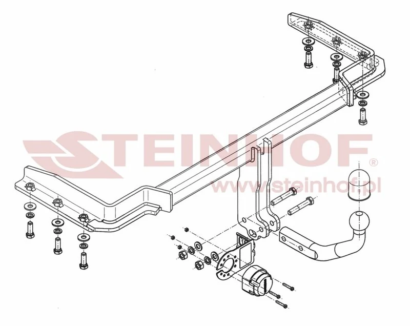 Hak holowniczy Steinhof — rysunek techniczny i schemat montażu, Chevrolet Tacuma / Daewoo Tacuma