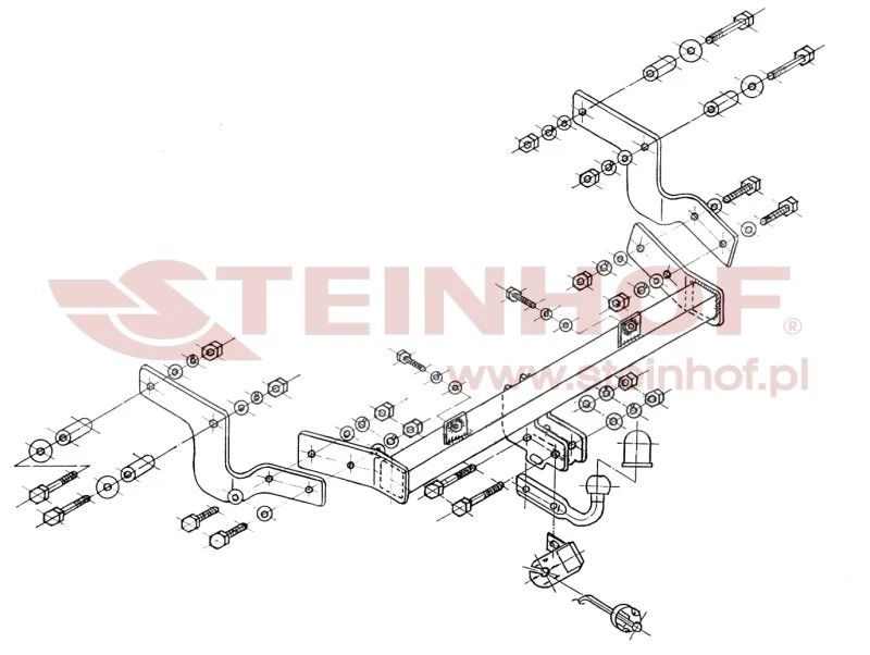Hak holowniczy Steinhof — rysunek techniczny i schemat montażu, Peugeot Partner / Citroen Berlingo 1997–2010