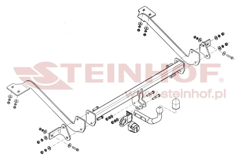 Hak holowniczy Steinhof — rysunek techniczny i schemat montażu, Peugeot Partner / Citroen Berlingo 2008–2018