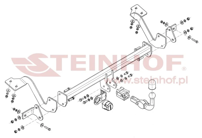 Hak holowniczy Steinhof — rysunek techniczny i schemat montażu, Peugeot Partner / Citroen Berlingo / Opel Combo i inne