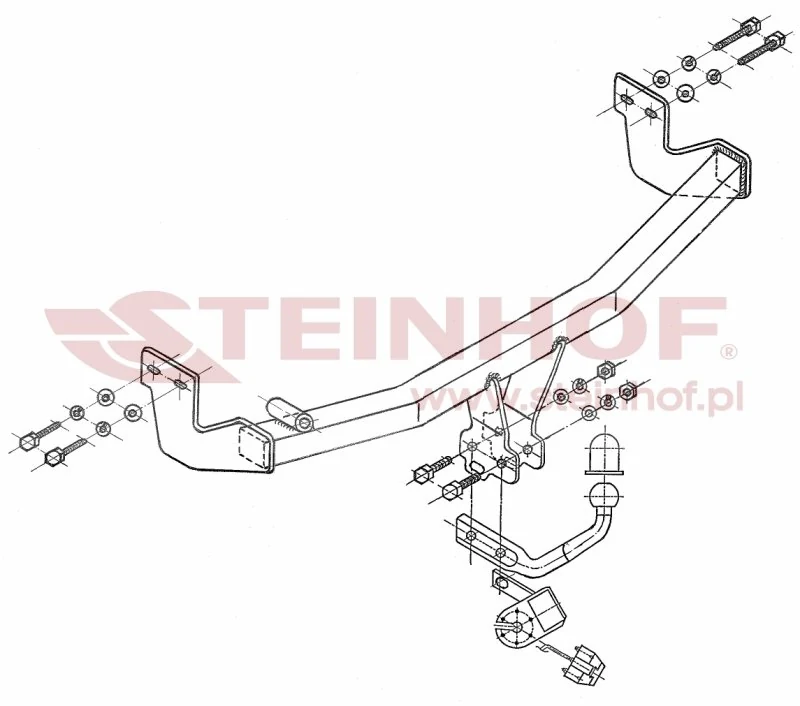 Hak holowniczy Steinhof — rysunek techniczny i schemat montażu, Citroen C3 - 2002 - 2009