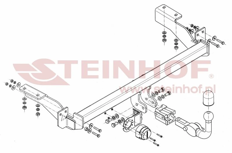 Hak holowniczy Steinhof — rysunek techniczny i schemat montażu, Peugeot 307 / 308 / Citroen C4