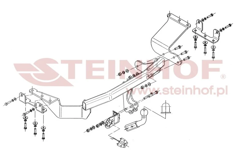Hak holowniczy Steinhof — rysunek techniczny i schemat montażu, Peugeot 4007 / Citroen C-Crosser / Mitsubishi Outlander