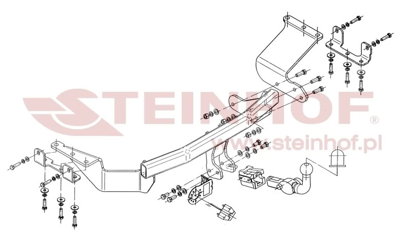 Hak holowniczy Steinhof — rysunek techniczny i schemat montażu, Peugeot 4007 / Citroen C-Crosser / Mitsubishi Outlander