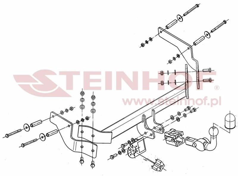 Hak holowniczy Steinhof — rysunek techniczny i schemat montażu, Peugeot Bipper / Citroen Nemo / Fiat Fiorino i inne