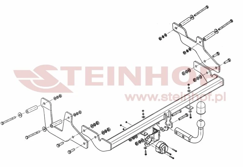 Hak holowniczy Steinhof — rysunek techniczny i schemat montażu, Renault Express / Dacia Dokker