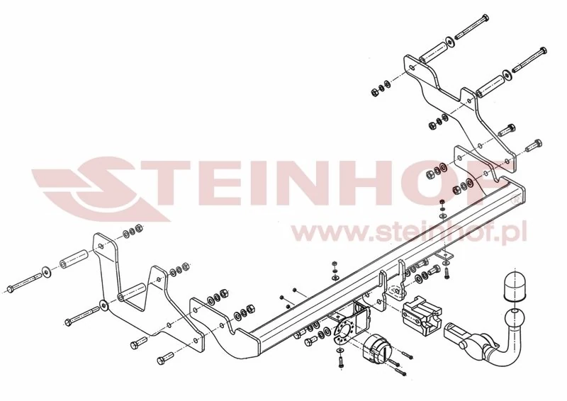 Hak holowniczy Steinhof — rysunek techniczny i schemat montażu, Renault Express / Dacia Dokker