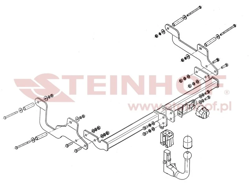 Hak holowniczy Steinhof — rysunek techniczny i schemat montażu, Dacia Lodgy - 2012 - 2022