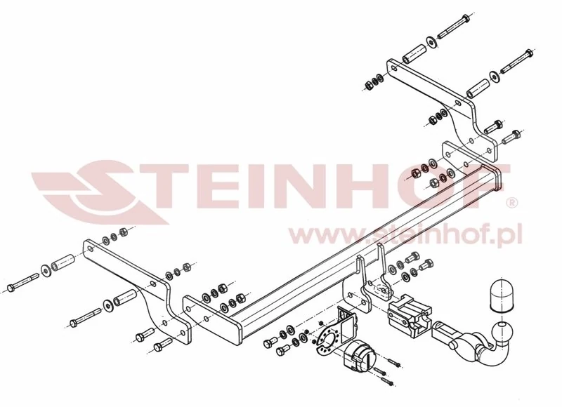 Hak holowniczy Steinhof — rysunek techniczny i schemat montażu, Dacia Logan II - 2013 - 2020