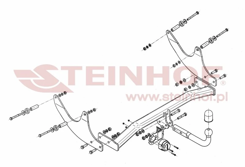 Hak holowniczy Steinhof — rysunek techniczny i schemat montażu, Dacia Logan II - 2013 - 2020