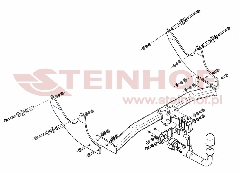 Hak holowniczy Steinhof — rysunek techniczny i schemat montażu, Dacia Logan II - 2013 - 2020