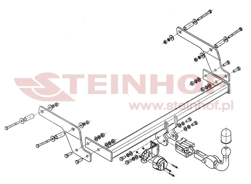 Hak holowniczy Steinhof — rysunek techniczny i schemat montażu, Dacia Sandero II - 2013 - 2020