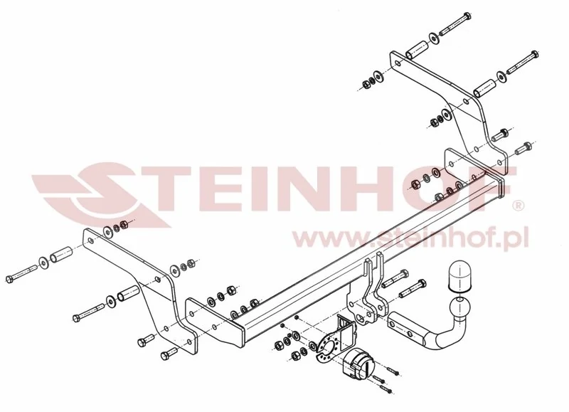 Hak holowniczy Steinhof — rysunek techniczny i schemat montażu, Dacia Sandero II - 2013 - 2020