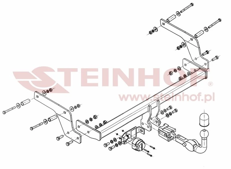 Hak holowniczy Steinhof — rysunek techniczny i schemat montażu, Dacia Sandero II - 2013 - 2020