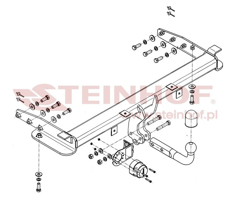 Hak holowniczy Steinhof — rysunek techniczny i schemat montażu, Dodge Durango / Jeep Grand Cherokee
