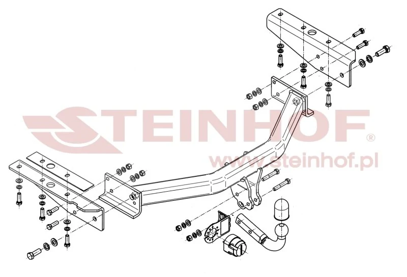 Hak holowniczy Steinhof — rysunek techniczny i schemat montażu, Dodge Nitro / Jeep Cherokee