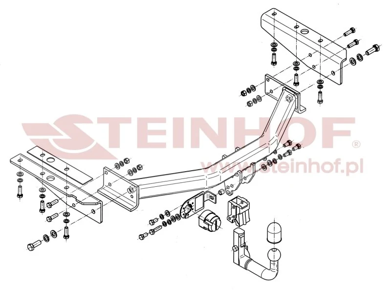 Hak holowniczy Steinhof — rysunek techniczny i schemat montażu, Dodge Nitro / Jeep Cherokee