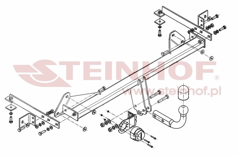 Hak holowniczy Steinhof — rysunek techniczny i schemat montażu, Fiat 500 L - 2012 - 2017
