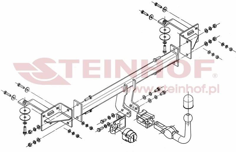 Hak holowniczy Steinhof — rysunek techniczny i schemat montażu, Fiat Bravo / Lancia Delta