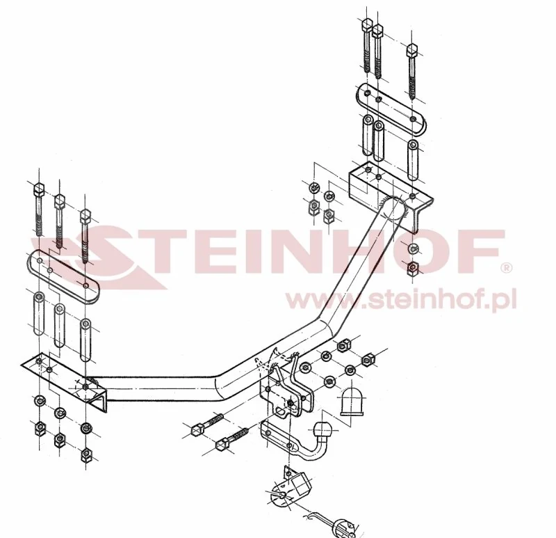 Hak holowniczy Steinhof — rysunek techniczny i schemat montażu, Fiat Multipla - 1998 - 2010