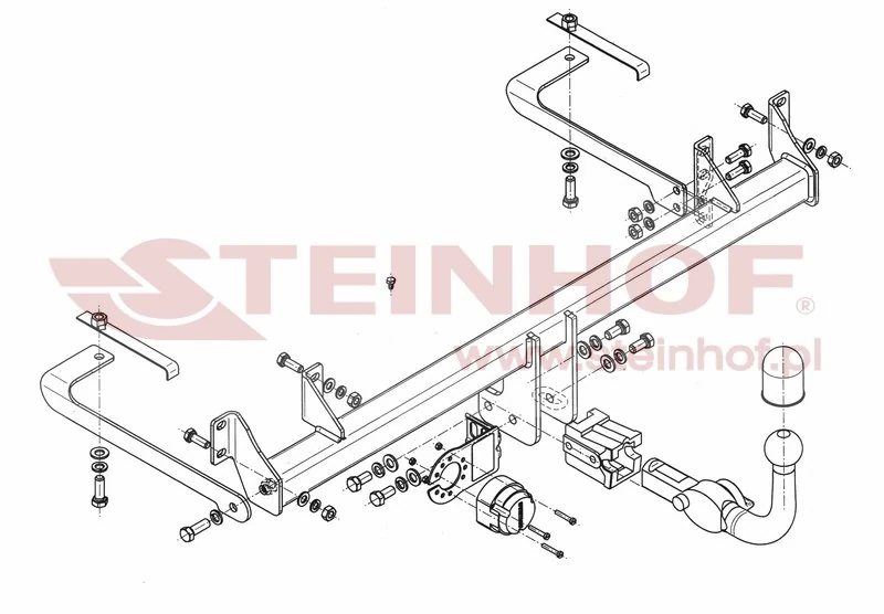 Hak holowniczy Steinhof — rysunek techniczny i schemat montażu, Fiat Panda II - 2003 - 2012