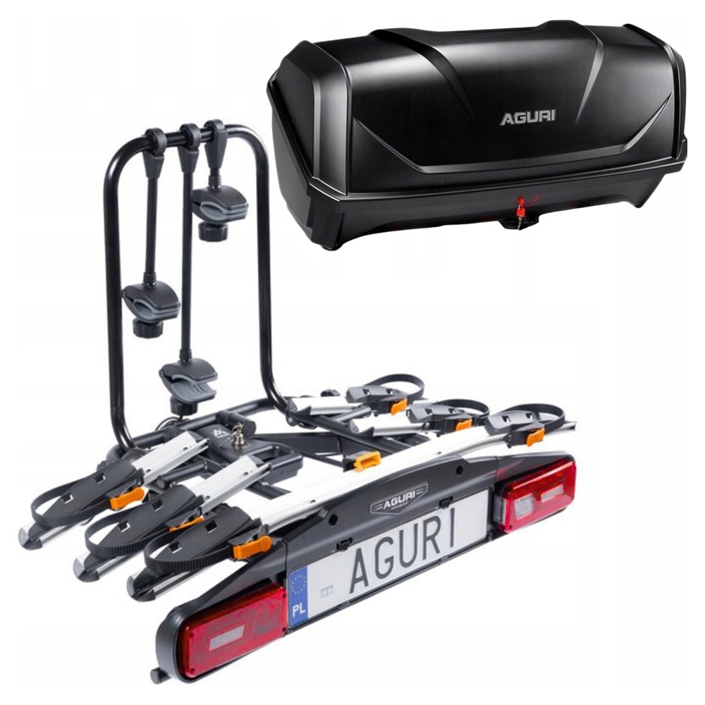 Zestaw Aguri Active Bike PRO 3 — bagażnik na hak z boxem bagażowym 380 L