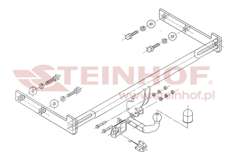 Hak holowniczy Steinhof — rysunek techniczny i schemat montażu, Ford Focus 1998–2004