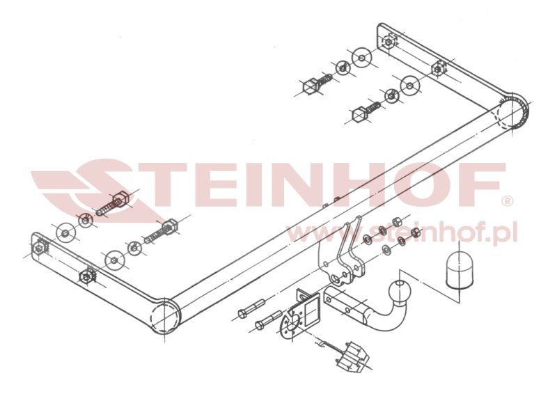 Hak holowniczy Steinhof — rysunek techniczny i schemat montażu, Ford Focus 1998–2004