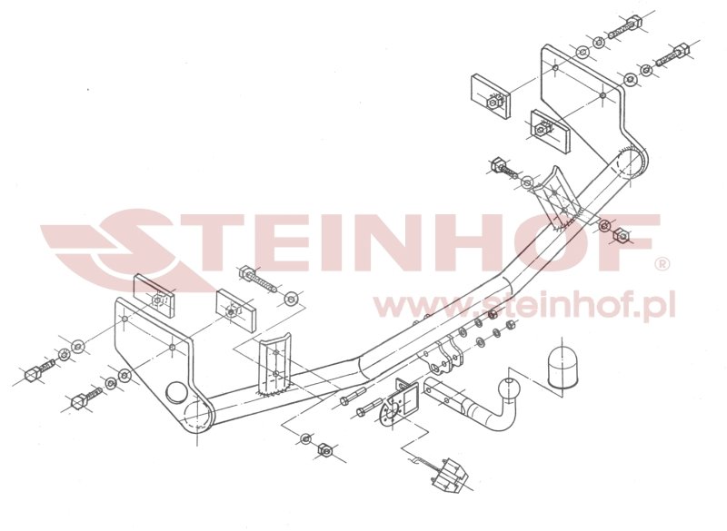 Hak holowniczy Steinhof — rysunek techniczny i schemat montażu, Ford Focus 1998–2004