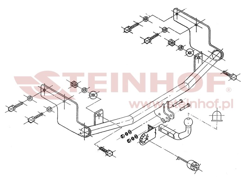 Hak holowniczy Steinhof — rysunek techniczny i schemat montażu, Mitsubishi Carisma 1997–2005